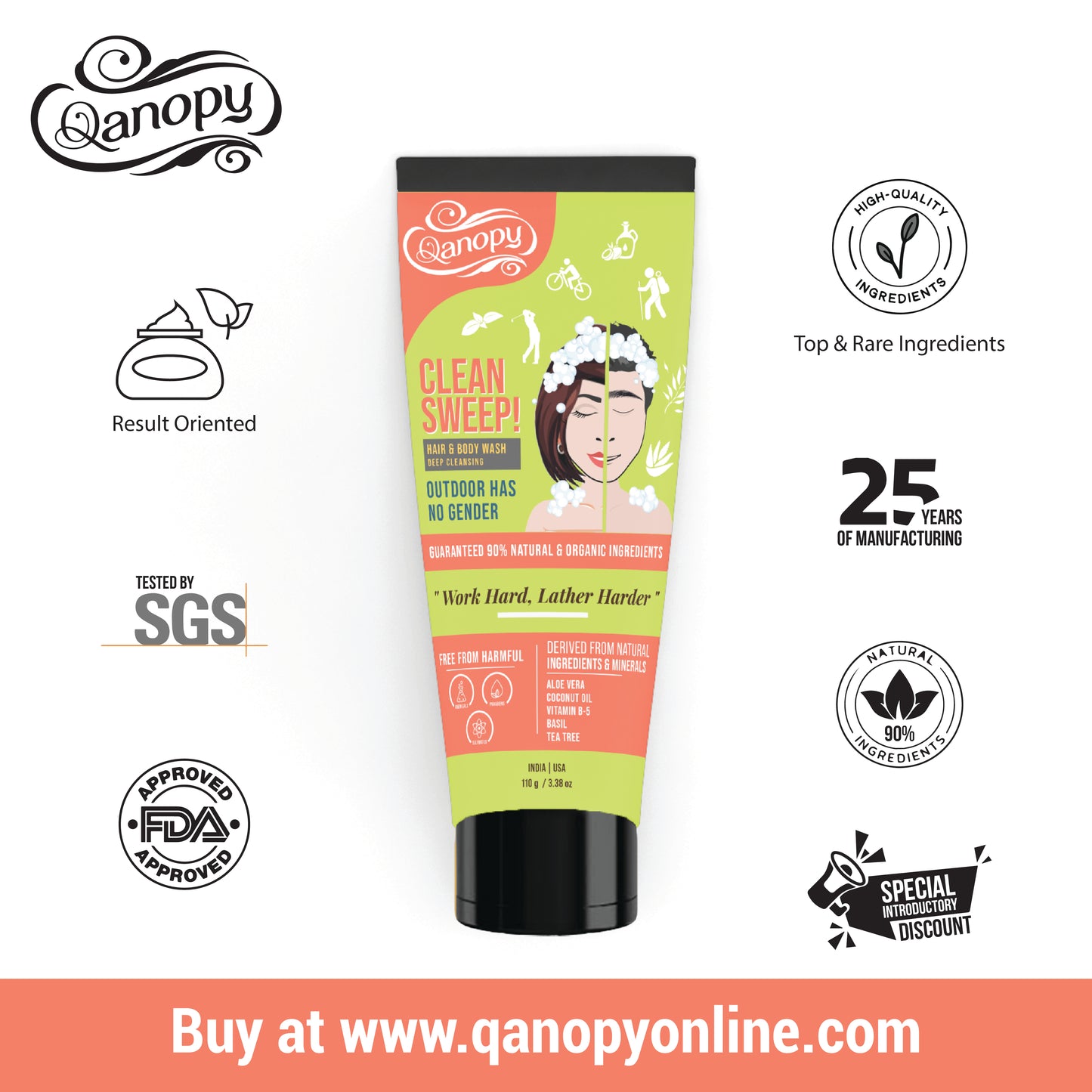 Qanopy Clean Sweep! - Deep Hair & Body Cleanser 110g