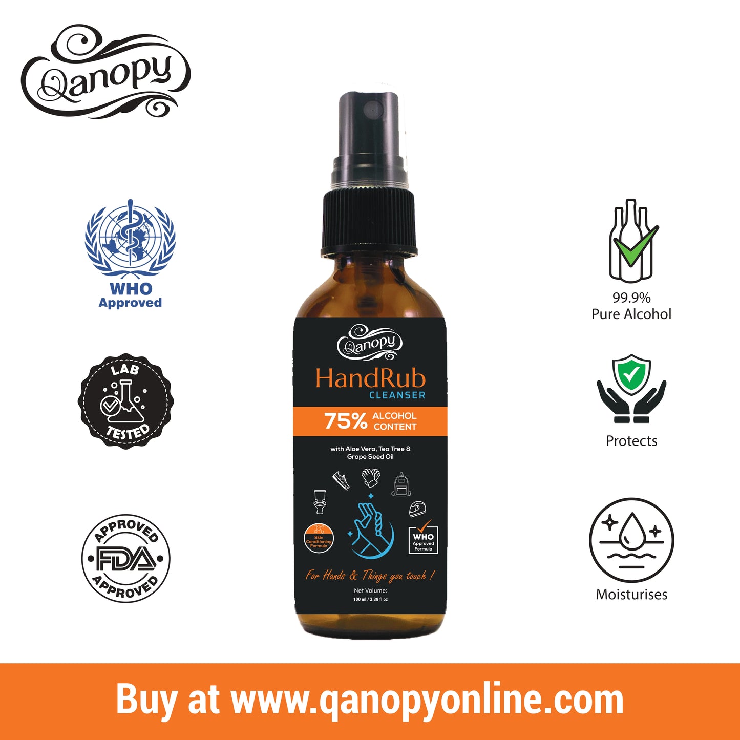 Qanopy HandRub Cleanser Spray 100 ML - ONE SPRAY MANY WAYS!
