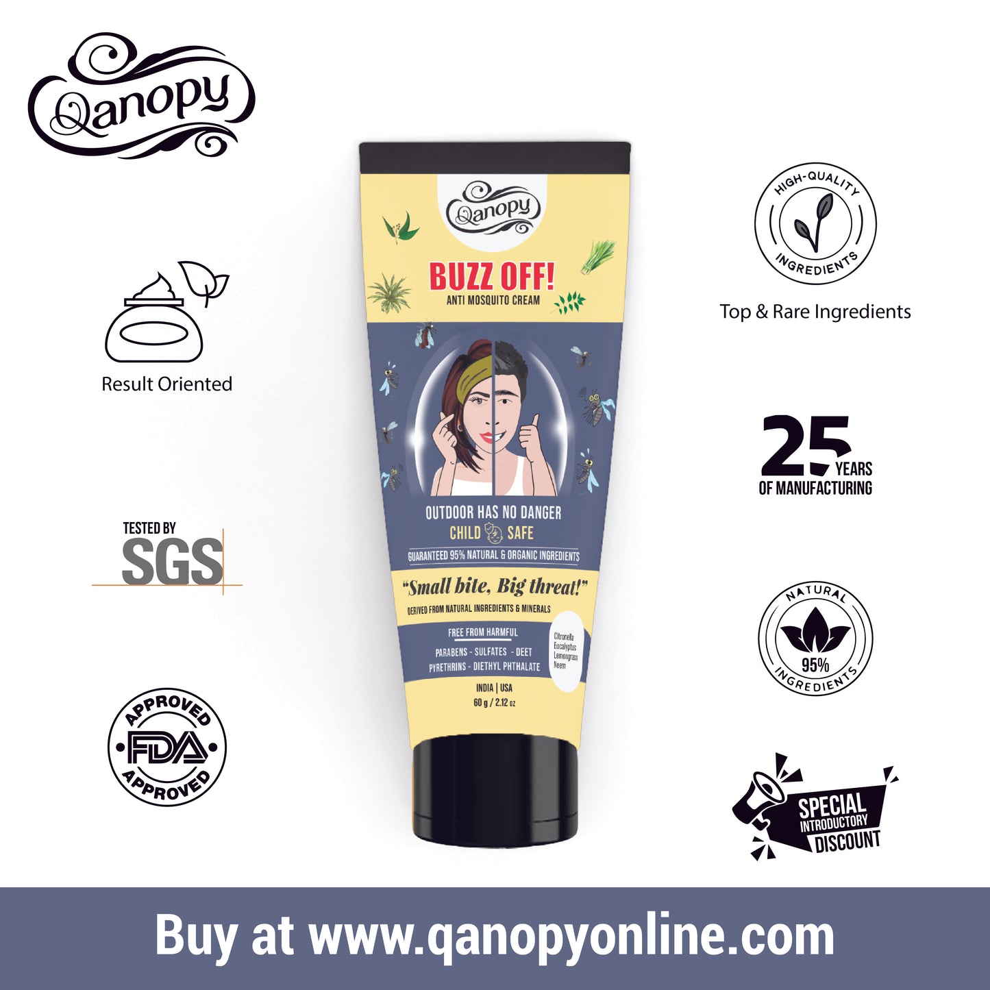 Qanopy Buzz Off! - Anti Mosquito & Bugs Cream 60 g