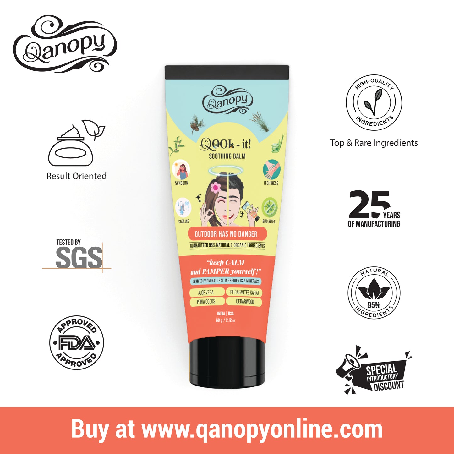 Qanopy Qool it! Organic Soothing Balm for Sunburns, Skin Cooling, Skin irritations, Rashes, Bug Bites, etc. CHILD SAFE!