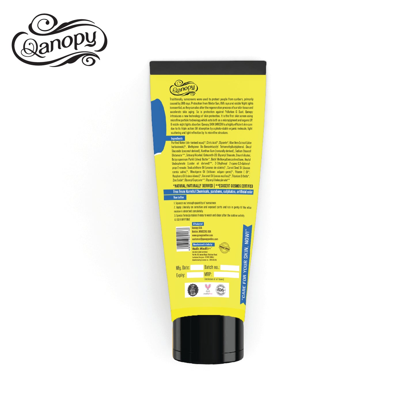 Qanopy Skin Skreen! - SPF 50 No White Cast. Day & Night protection. All weather. Protects against Sun, pollution, smog and Night HD visible Lights.