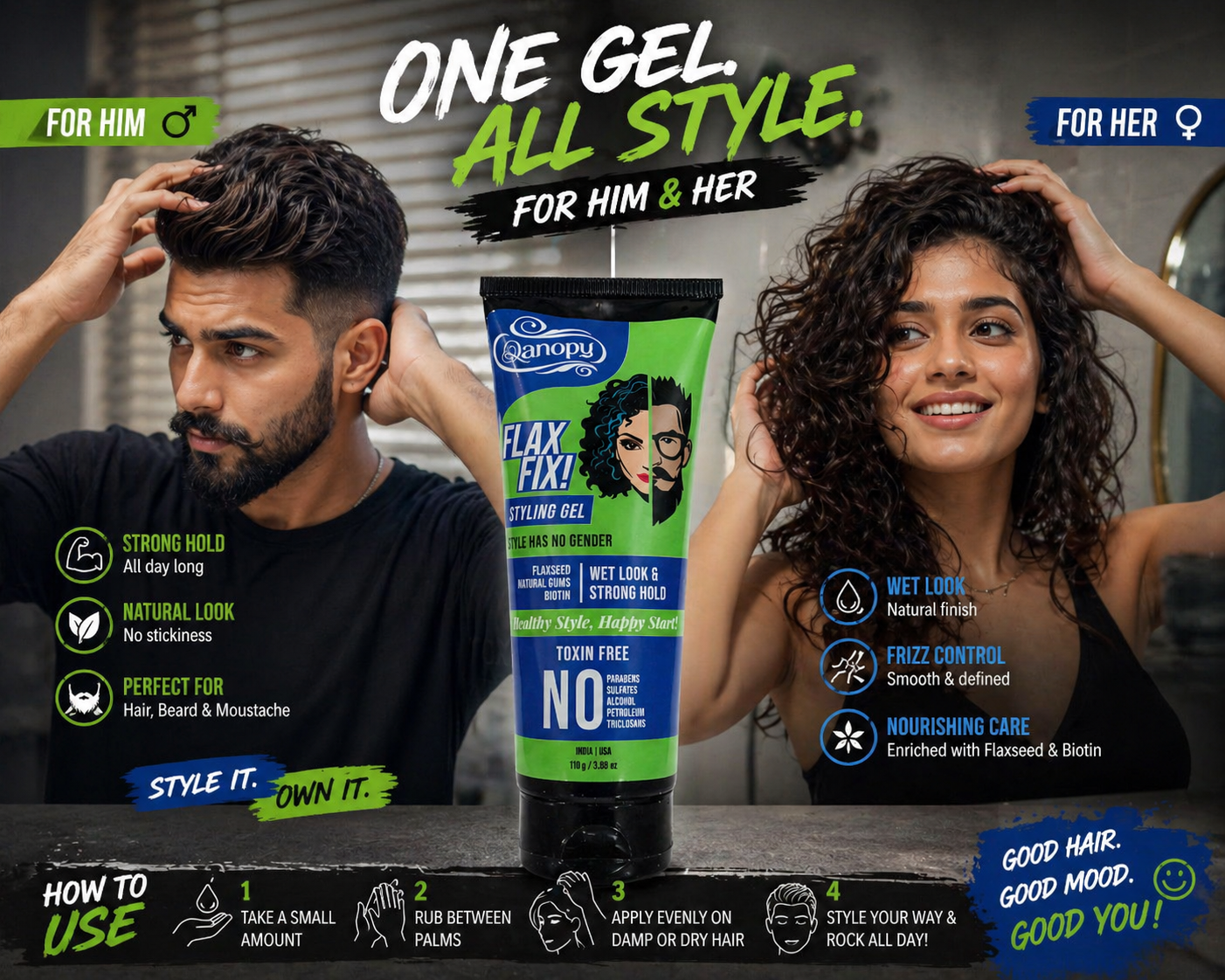 Qanopy Falx Fix! Styling Gel, Naturally 110 G