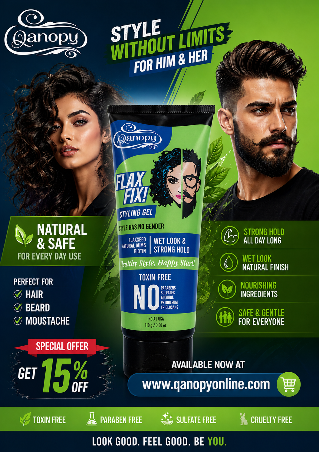 Qanopy Falx Fix! Styling Gel, Naturally 110 G